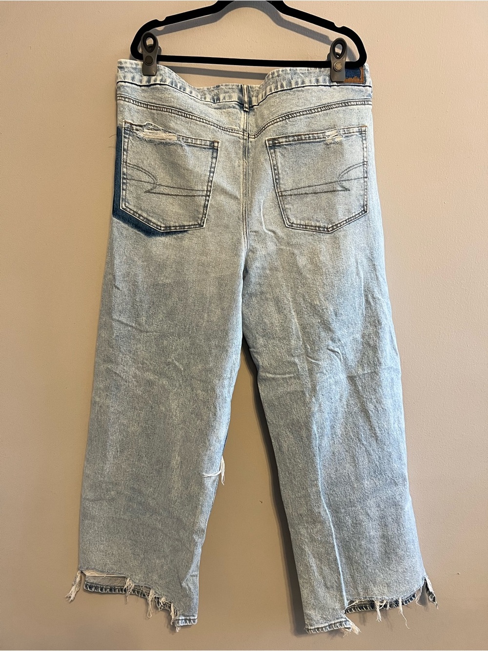 American Eagle Wide Leg Strigid High Waist Light Wash Denim | Women’s 20 Short - Picture 2 of 6